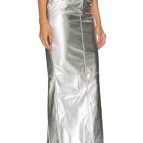 Lovers + Friends Monique Faux Leather Maxi Skirt in Metallic Silver New with Tag - Picture 2 of 6